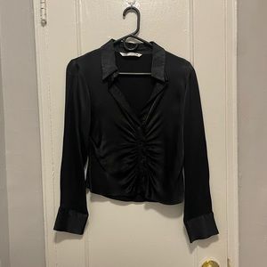 Satin effect button down shirt with ruched front